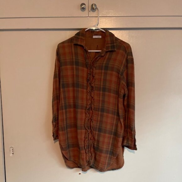 Free People x CP Shades Tunic Flannel Plaid Y2K Grunge $268 Beige Brown Like New - Picture 5 of 16